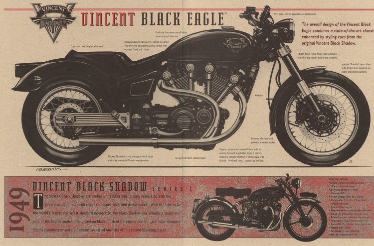 The page 2 and 2 show his vision of the "Black Eagle" along with a 1949 Black Shadow Series C