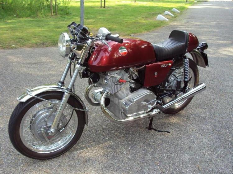 1967 Laverda 750 SF This 750 was a genuine first step in the world of the motorcycle for Laverda, which was producing only small displacements. Inspired by the Norton and other english twin (parallel twin with 360 crankshaft config) and also by the Honda CB92 (make a close search on the cylinder head design), this bike has a genuine charisma but the subsequent introduction of the 1000 was going to take all the fame and limelight.