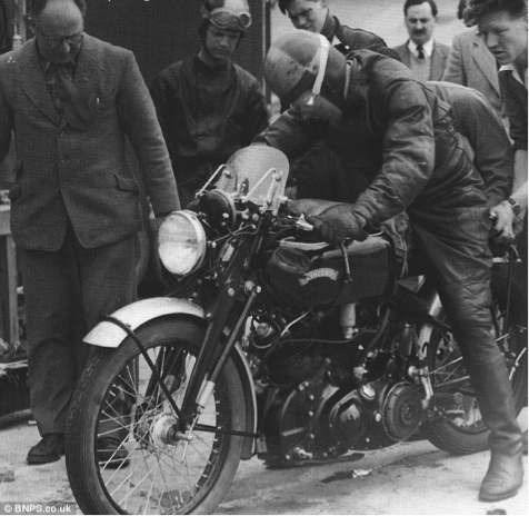One of the four Black Shadow at Montlhery during a relay.