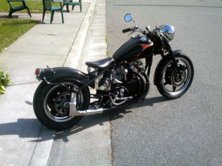 This bobber conversion is based on an Indian Frame and a Vincent engine, so technically this is a Vindian, however nothing to do with the original prototype assembled by the factory in 1948.