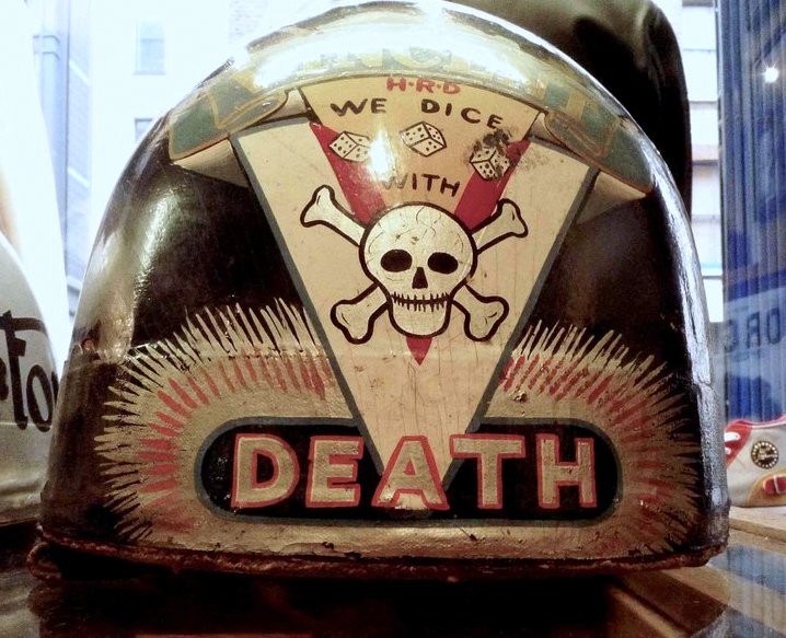 Daredevil inspiration, note this was a Vincent rider ! Lewis Leathers store - London