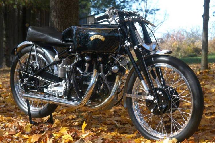 The current spec has the rare Vincent racing magneto, the prototype Girdraulic front forks, 32mm Amal TT carburetors, original 50-year old Dunlop tires, straight exhaust pipes with 2-inch headers and many one-off components. Everything has been lightened and drilled, with magnesium being used on various components including the brake drums.