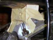 The head brackets have been machines in blocs of aluminum and have a special offset in order to mount the engine in the correct location to allow for the 180 mm rear tire. Note the technic to design the lugs which will be welded on the spine