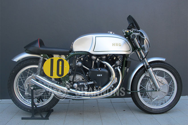 SOLD in Australia (Shannons' Auctions) | Norvin 1000 moniker has been coined to describe the popular hybrid of a Norton Featherbed frame fitted with a Vincent V-twin engine, combining the best handling and most competitive frame of the era with the most potent engine available. Although most Norvins were one-off creations built strictly for the track, there have been a few attempts at series production over the years, including by Tom Somerton of Staffordshire in the late 1950s and more recently, by the likes of Hailwood Motorcycle Restorations and JMC Classics. There is no definitive Norvin specification as such, each bike being a unique creation reflecting the skills - and budget - of the builder, with the Featherbed frame often modified to lower the centre of gravity, while some Norvins even have the front tubes removed entirely. As the supply of original Manx frames dried up, various aftermarket parts were used in the construction of these potent weapons and a cottage industry has sprung up supplying the componentry needed to build one. Norvins remain popular today and can be found at bike meets around the world, where they are sure to attract a crowd of admiring onlookers. https://www.shannons.com.au/auctions/2014-shannons-sydney-winter-classic-auction/Y6F5NM2FQ5YCQ98J/