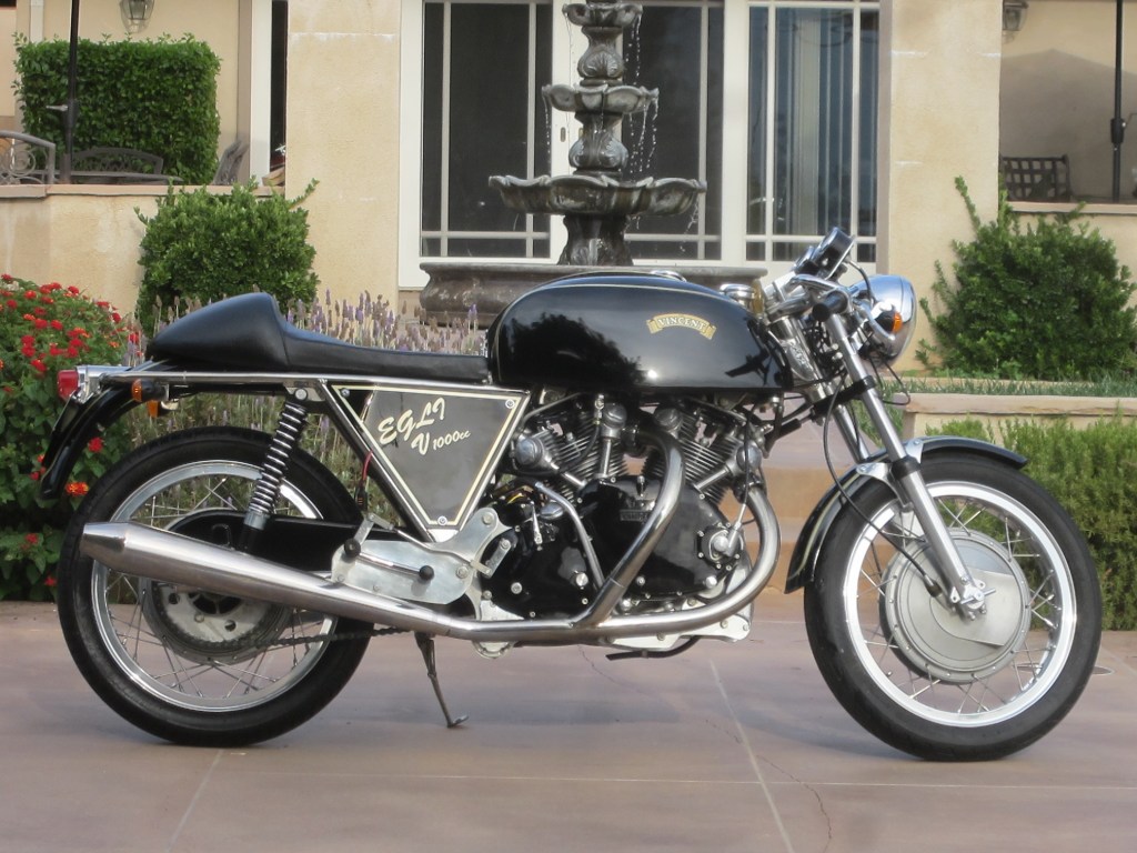 09/09/2014 | EGLI-VINCENT in the US 1974 Egli-Vincent with 1000cc Vincent Black Shadow engine in it. Classic Egli nickel plated chassis with Ceriani 35mm front forks, Borrani WM3 alloy wheels laced to large drum brakes. Aluminum alloy gas tank, Smith gauges and much more. Excellent motorcycle for a canyon road run or for any concours d'elegance. $59,500.00 Contact: batorintl@aol.com Tel: (1) 805 798-1802 www.batorinternational.com