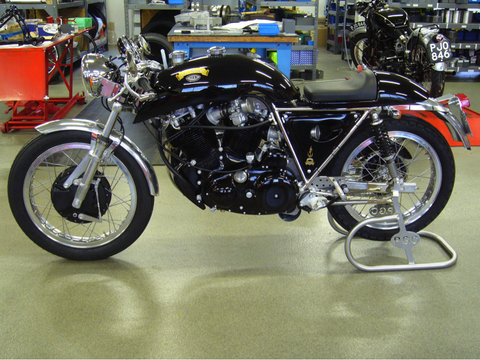 08/03/2014 | EGLI-VINCENT in the US 1968 Godet Egli-Vincent Café Racer Shown here in Patrick Godet’s shop in France following completion in January 2012. This bike is 1,330cc and has the optional black engine cases, turn signals and battery compartment covers. Dual citizenship in the USA (California) and Canada (Alberta) Spotless condition with roughly 150 miles on the odometer put there during factory testing. Serial No: EV2473 $77,500 USD FOB Calgary Alberta Canada Contact: pguyony@gmail.com