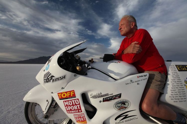 In 2009, Fritz and his team went to Salt Lake Salt Lake City for his ultimate race on a Suzuki Hayabusa that he prepared and delivering 400HP. He achieved 203mph (327kph) in the first run and 208.723mph (336kph) in the second, beating the previous record by more than 30mph.