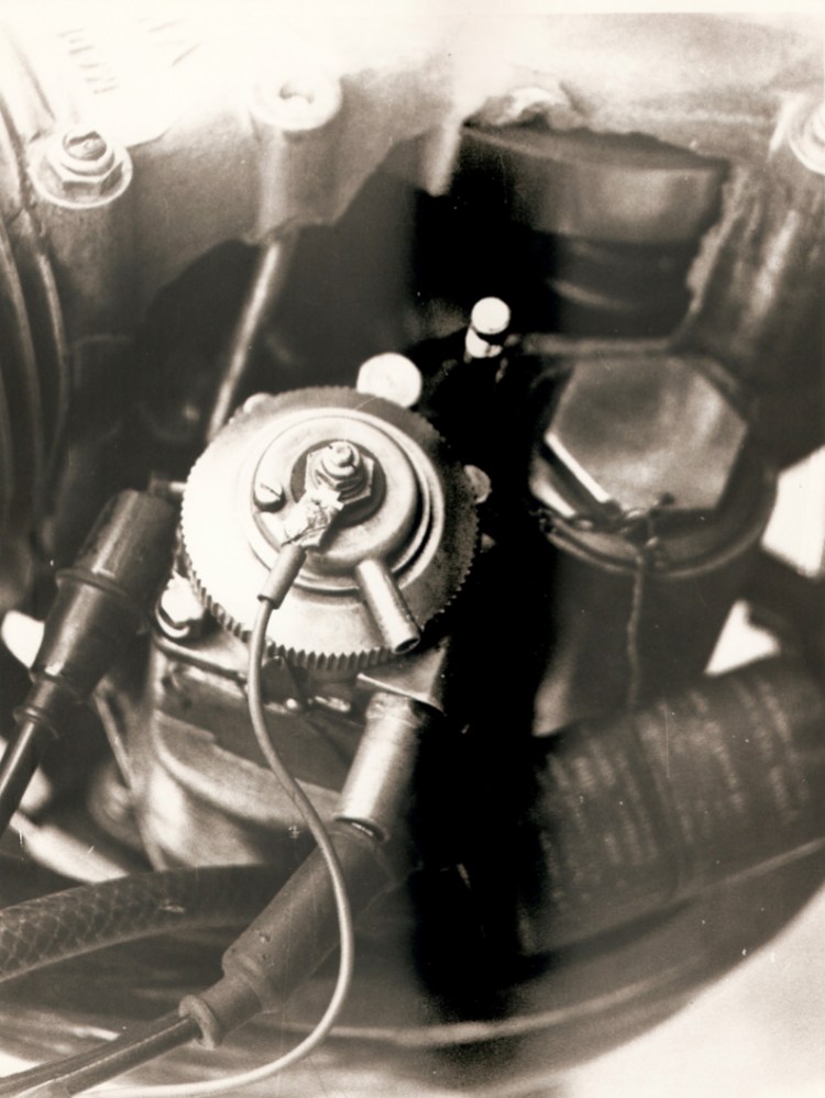 A picture that we would not like to see, but it happens in racing. “The damaged crankcases, which were repaired and used for the blue 1272cc” Picture © Anne Callagher