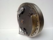 Gaetano Oldani Three models exist: Front 200mm and 230mm and Rear 200mm. For a short time many famous pilots like Hailwood or Hartle use it on their Norton Manx. The 200mm was adopted by Mondial and Moto Morini. The hub cast, brake shoes and shoe plates are in Magnesium, but these are not 4 cams but 2 cams. For 36 spokes rims. Front 230 mm. (6.75 kg) Euro 1.875,00 Front 200 mm. (4.9 kg) Euro 1.625,00 Rear 200 mm. (5.425 kg), 7 sprocket. Euro 1.440,00 For more information see (1) (2)