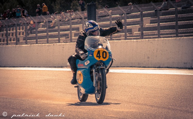 Bruno Leroy enjoying his first victory of the season on the Egli-Vincent 500