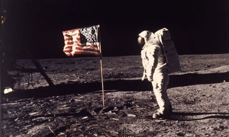 Astronaut Edwin E Aldrin poses for a photograph beside the U.S. flag deployed on the Moon during the Apollo 11 mission on July 20, 1969. Photograph: NEIL ARMSTRONG/AP